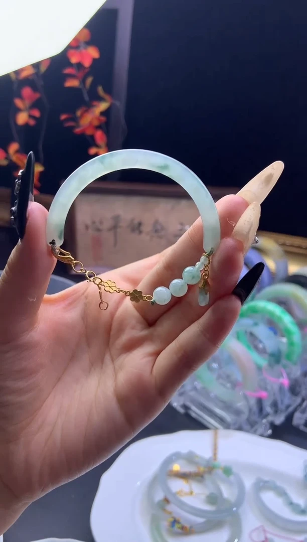 银S925镶嵌半镯定制翡翠半镯
