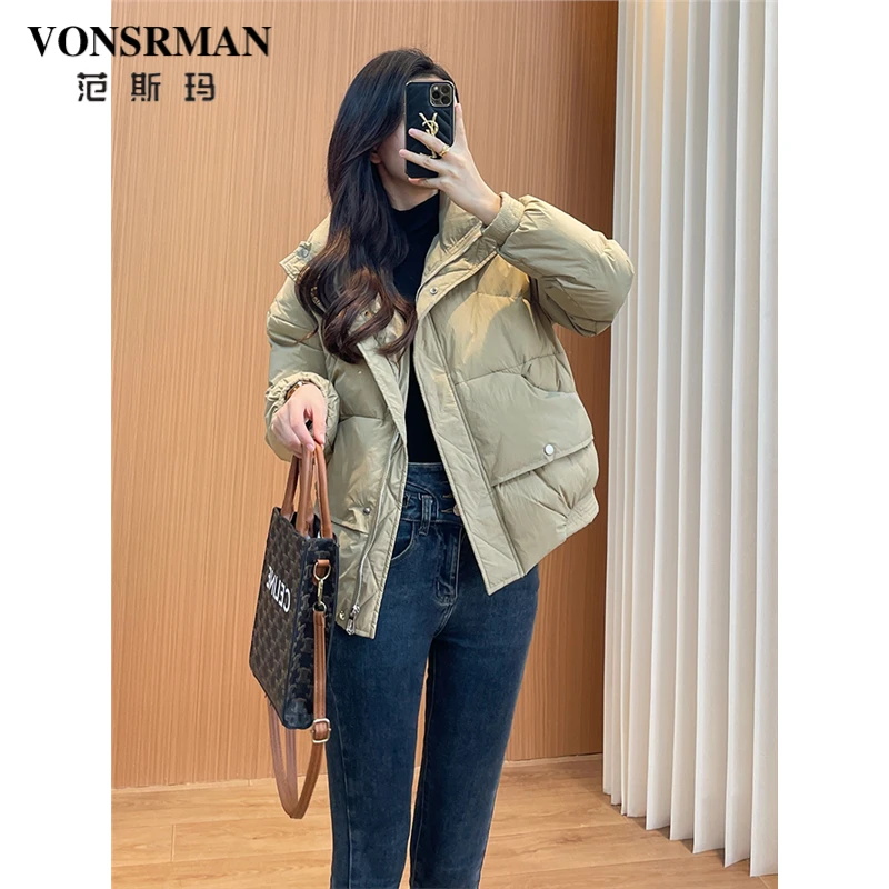 小个子立领羽绒服女短款冬季2025新款韩版时尚休闲保暖白鸭绒外套