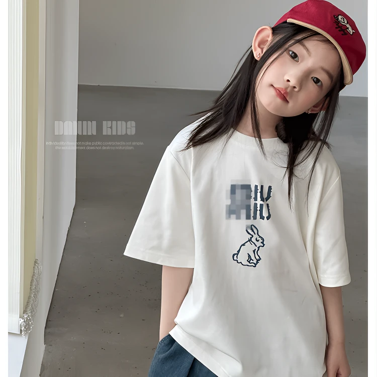 【嗒囜】女童夏装白色宽松中长款字母印花短袖T恤儿童服装时尚童装