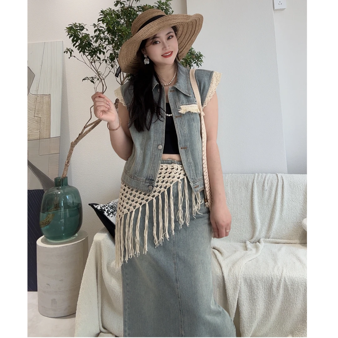 Miss D'Luxe【董小姐】春夏新款韩版港风时尚休闲减龄翻领牛仔套装