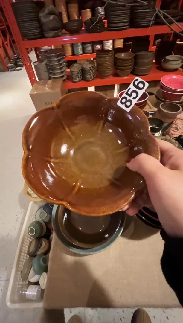 瓷片咖****?856松木柴烧花朵碗