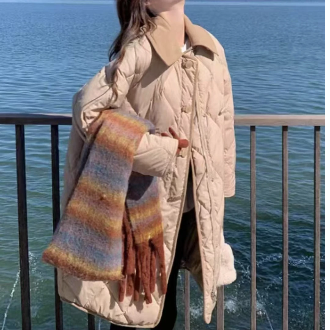 73181菱格女中长款冬季减龄加厚保暖外套休闲百搭时尚网红气质