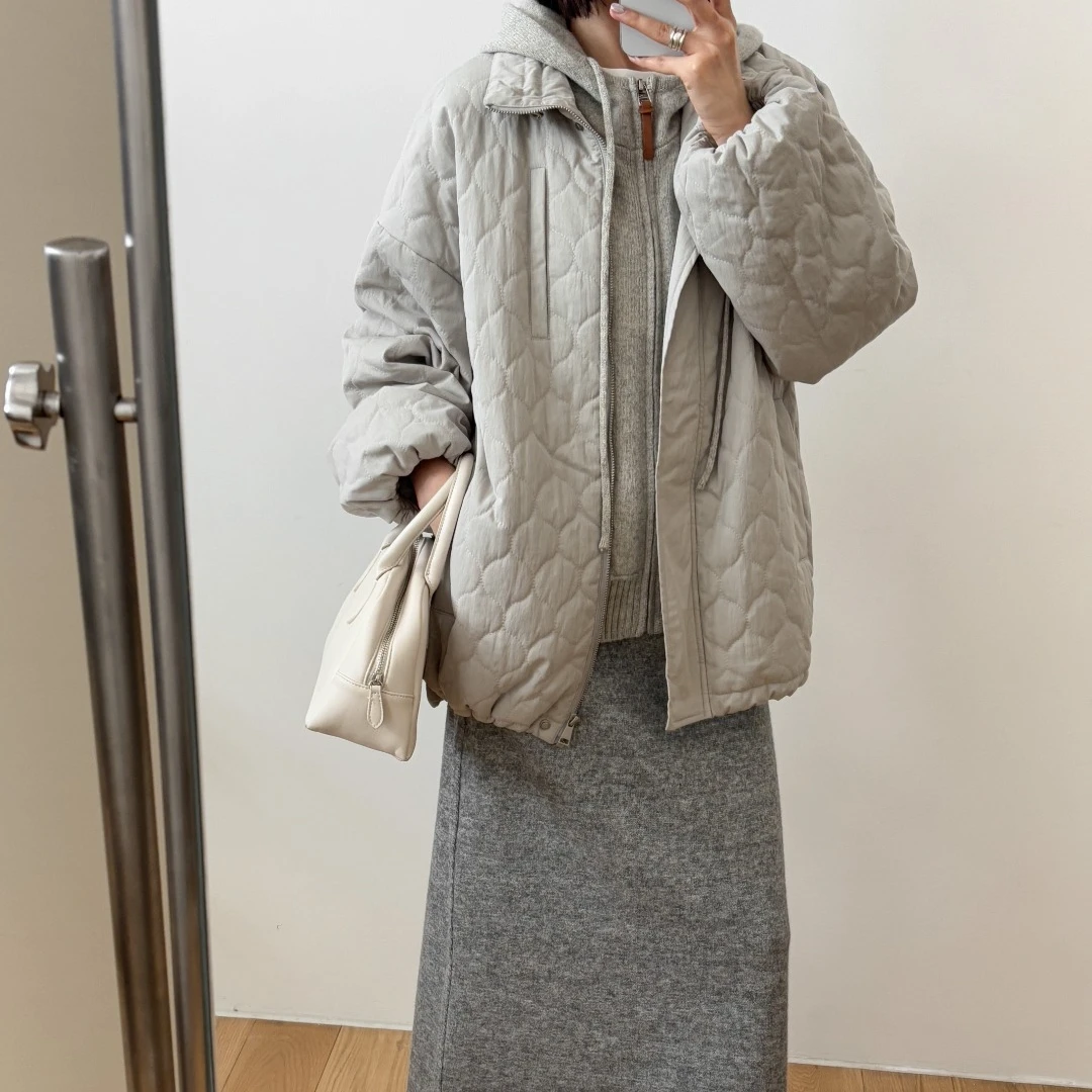《新品上新》立领中薄款秋冬简约棉服棉衣纯色连帽中长款加绒 2216