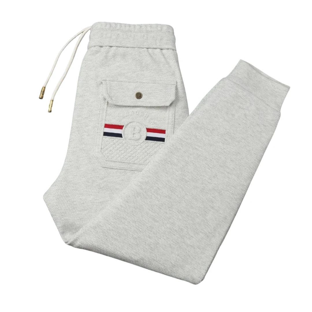 【巴家先生】秋冬新款男士长裤潮流浮雕格纹宽松弹力束脚休闲裤6868