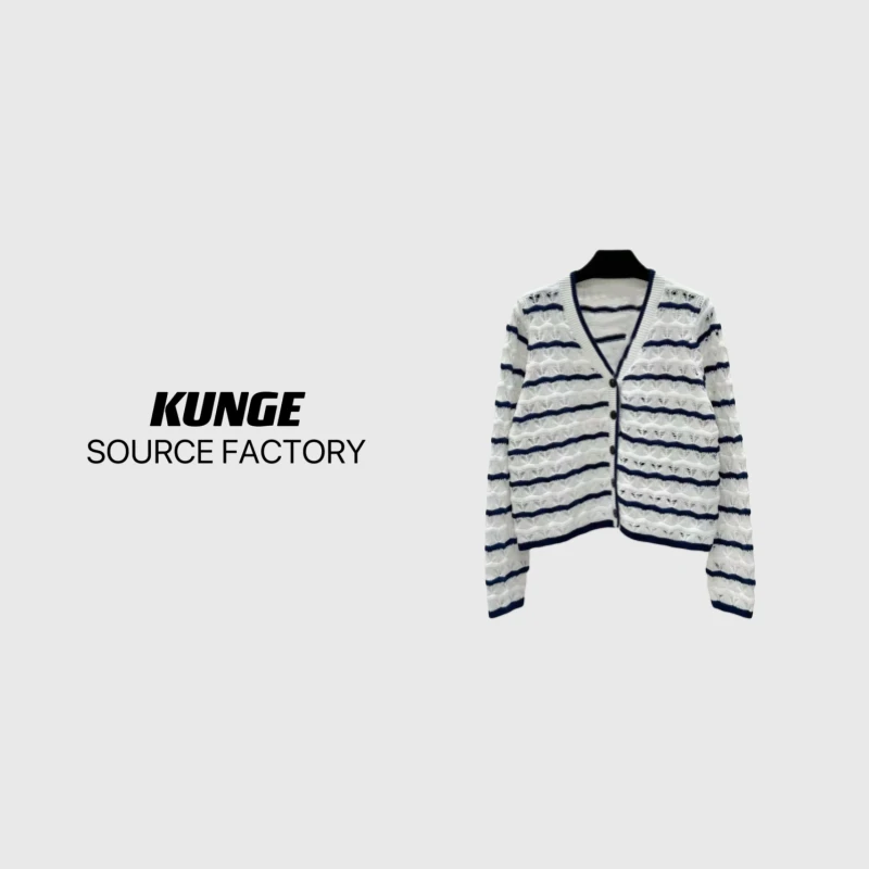 KUNGE-新款波浪条纹毛织开衫上衣-8463