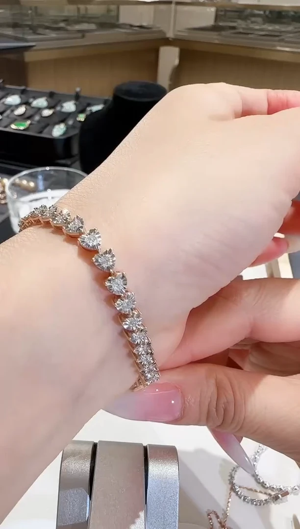 手链18K金镶嵌钻石玫瑰金爱心满钻手链17