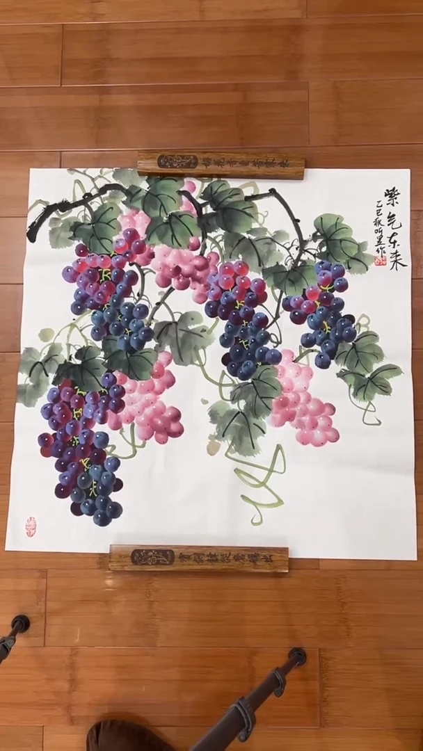 国画【福利，纯手工手绘】听昱葡萄68*68厘米