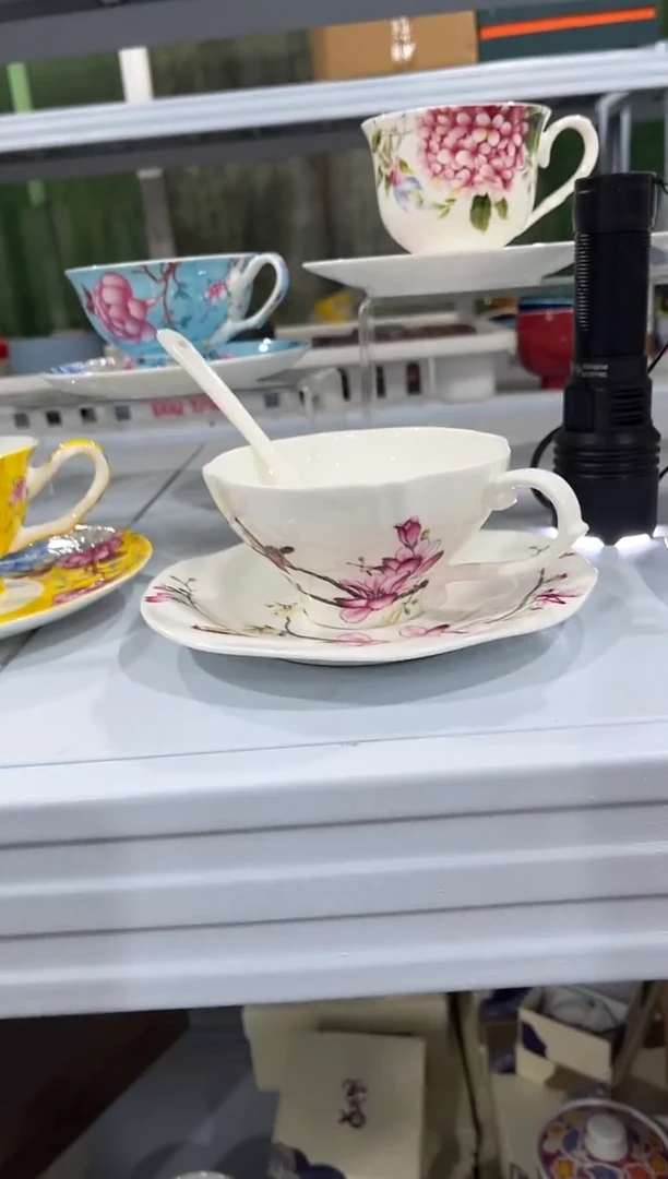 杯子骨瓷（简装）喜上眉梢咖啡杯碟一套+小勺
