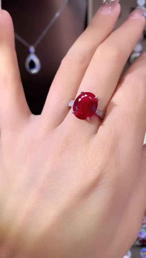 无925银鸽血红色戒指