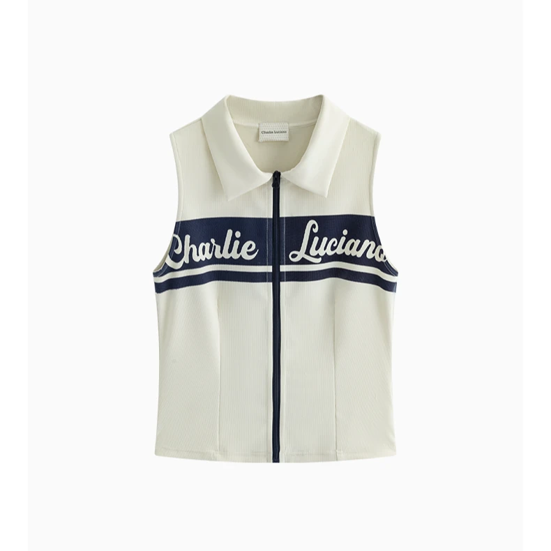Charlie Luciano2025潮牌半拉链标识背心百搭早春新款米白女