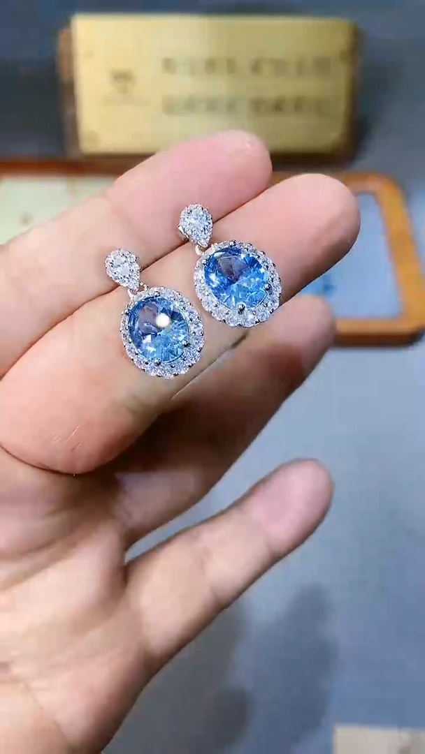 【闪购商品】海蓝宝石耳坠银S925镶嵌35