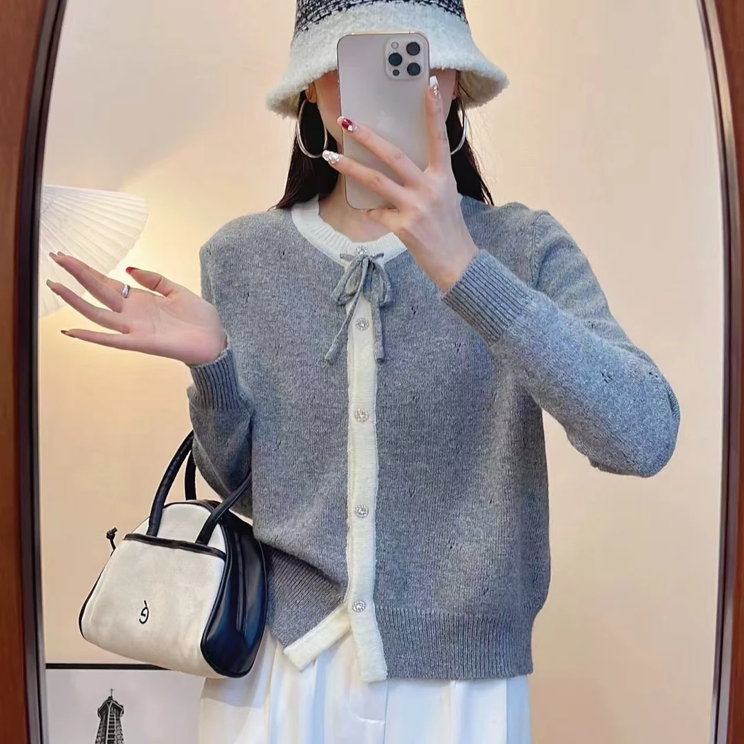 新款时尚小香风浣熊绒针织开衫圆领百搭宽松短款气质春秋