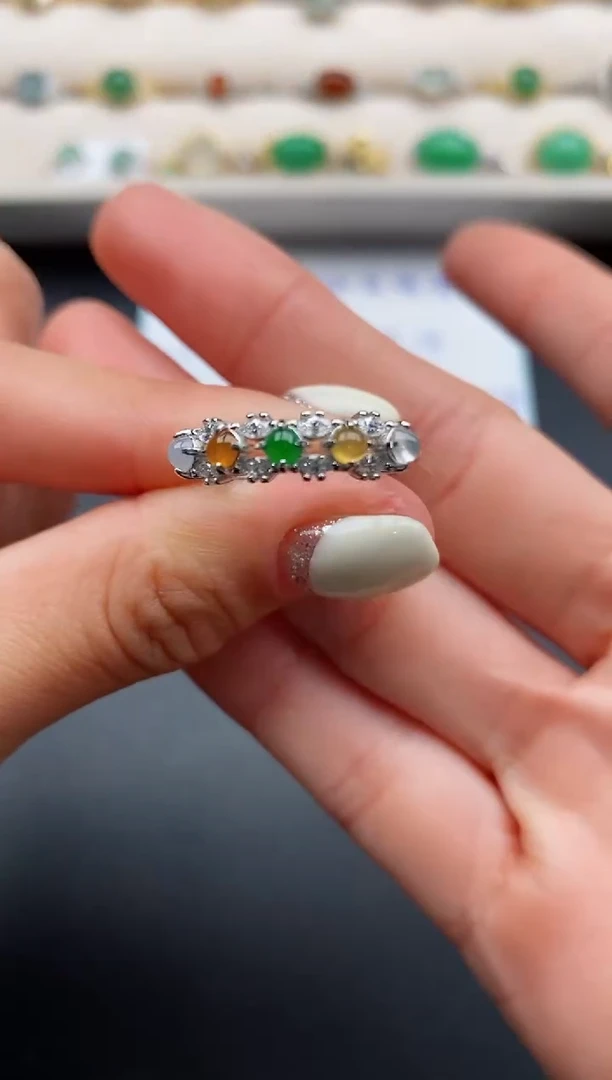 银S925镶嵌戒指翡翠5555555+6