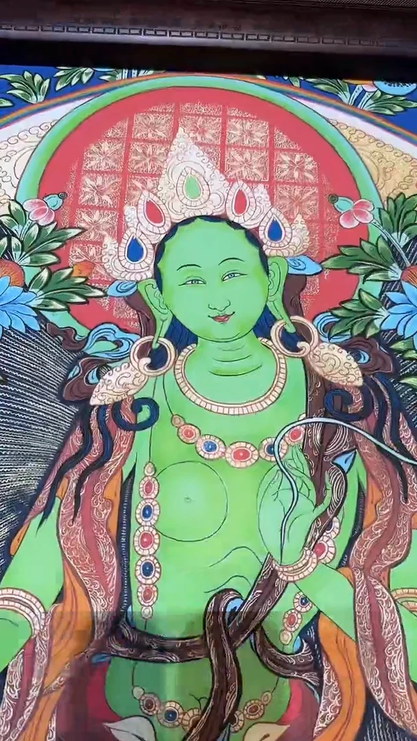 卷轴画【主播精品】高端卷轴画——唐卡AA168绿度母