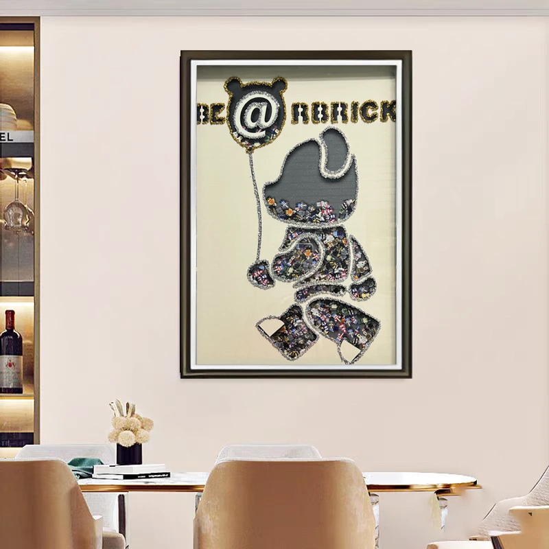 Q157暴力熊时尚餐厅客厅轻奢挂画钢化玻璃装裱实物鎏金画装饰画