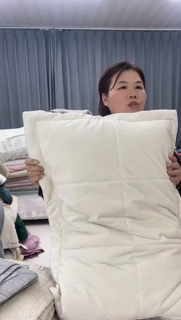棉米色绒枕套一对