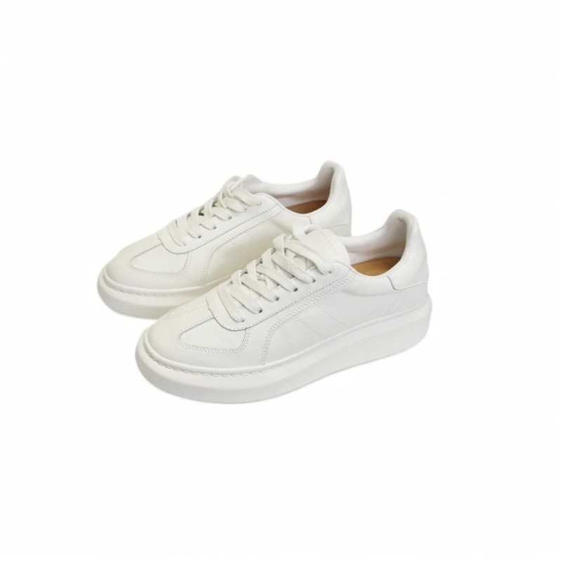 时尚休闲鞋新款增平底真皮百搭运动鞋低帮休闲鞋厚底白色女款