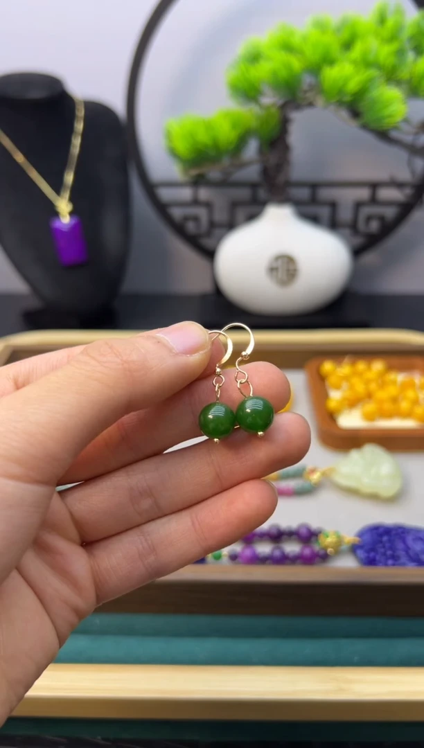 【闪购商品】和田玉耳饰14K金镶嵌E52