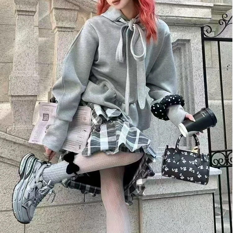 百搭连帽绑带蝴蝶结卫衣#2737