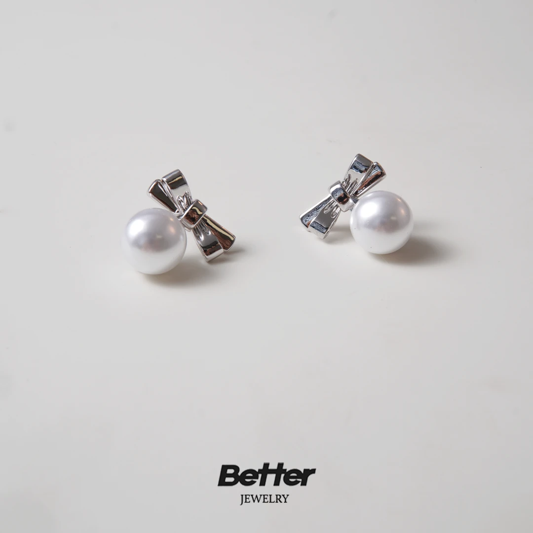 铜合金耳饰 E210  POCKET 灵动蝴蝶结挂珠耳钉