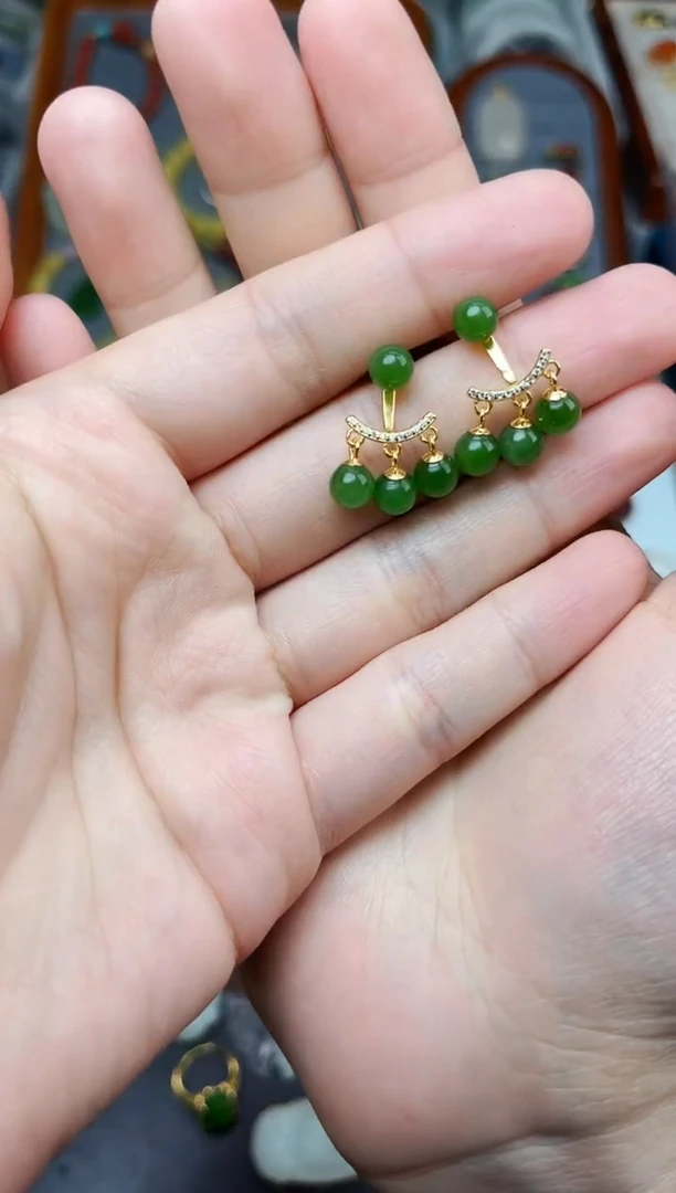 银S925镶嵌和田玉耳饰满天星耳钉06