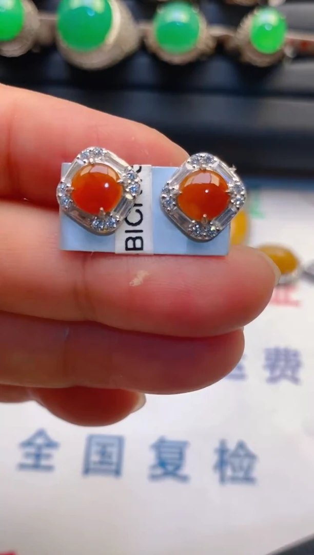 【闪购商品】翡翠耳饰银S925镶嵌天然A货翡翠1