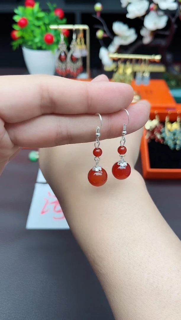 玛瑙/玉髓耳饰银S925镶嵌409000