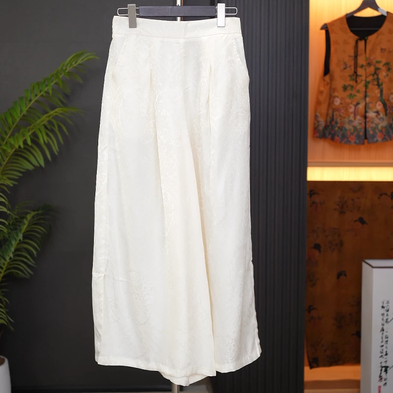 【禅意幽远】新中式中国风桑蚕丝花萝海水纹裙裤大裤脚1568