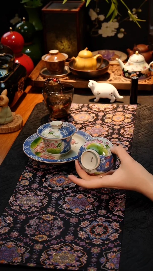 茶器荷花三件套盖碗 主人杯 壶承