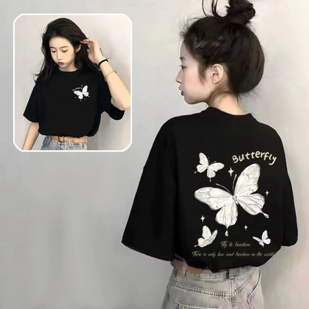 夏季纯棉短袖女T恤2025新款时尚百搭韩版宽松印花半袖设计感上衣