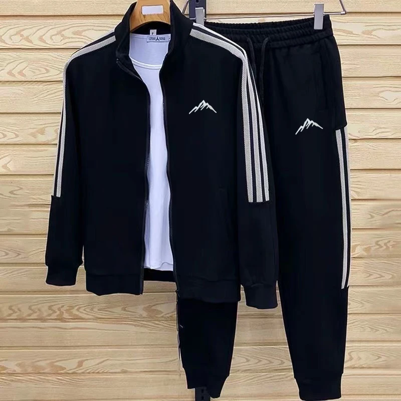 杰出天才春秋男士休闲运动外套束脚裤立领长袖裤子运动套装一整套