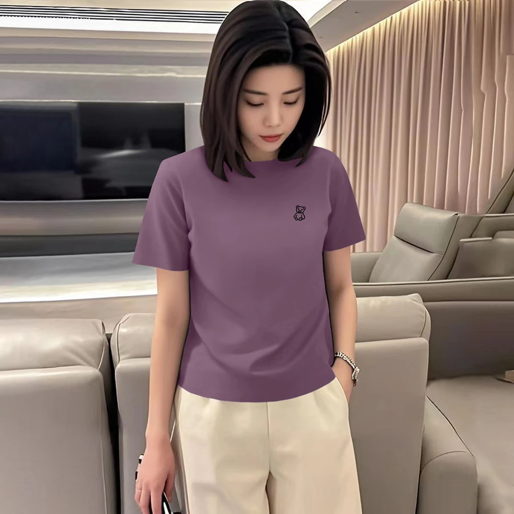 时尚潮流休闲百搭2025新款夏季短袖t恤女士宽松大码圆领印花上衣