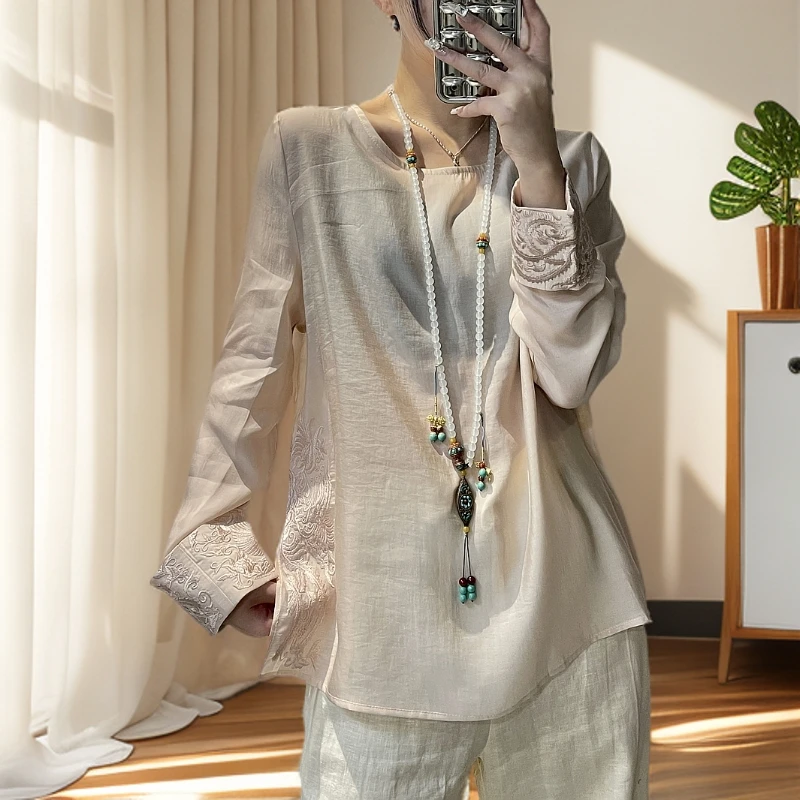 欧洲站可拉米达2025早春新款复古薄款轻奢袖口侧边重工刺绣上衣