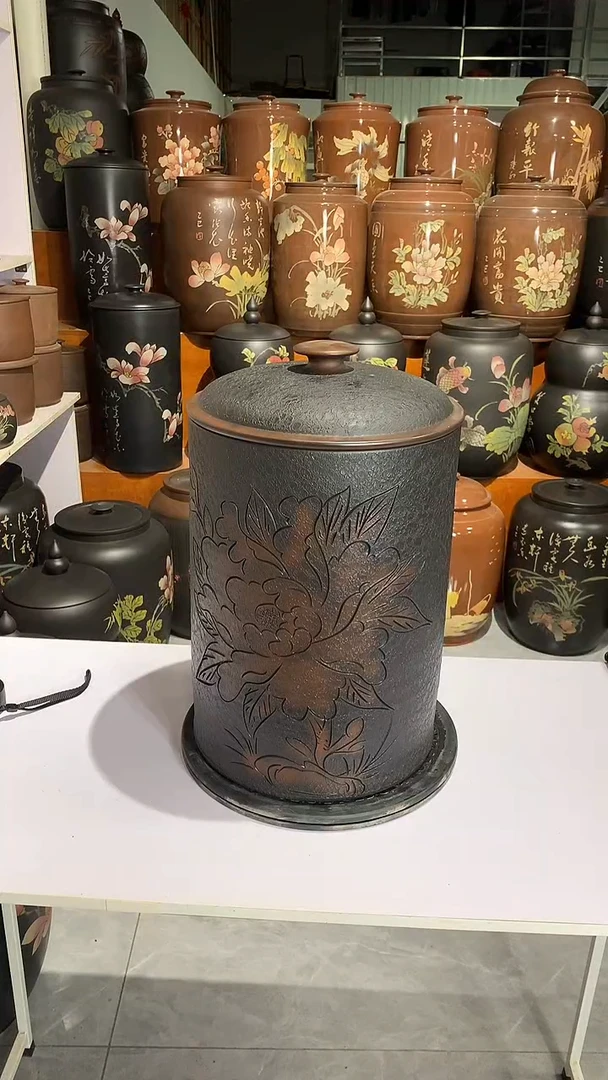 建水紫陶16饼茶缸
