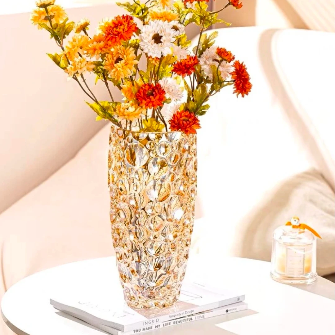 琥珀色气泡花瓶水晶玻璃 花瓶乔迁礼物 珠点花瓶摆件高级感水晶