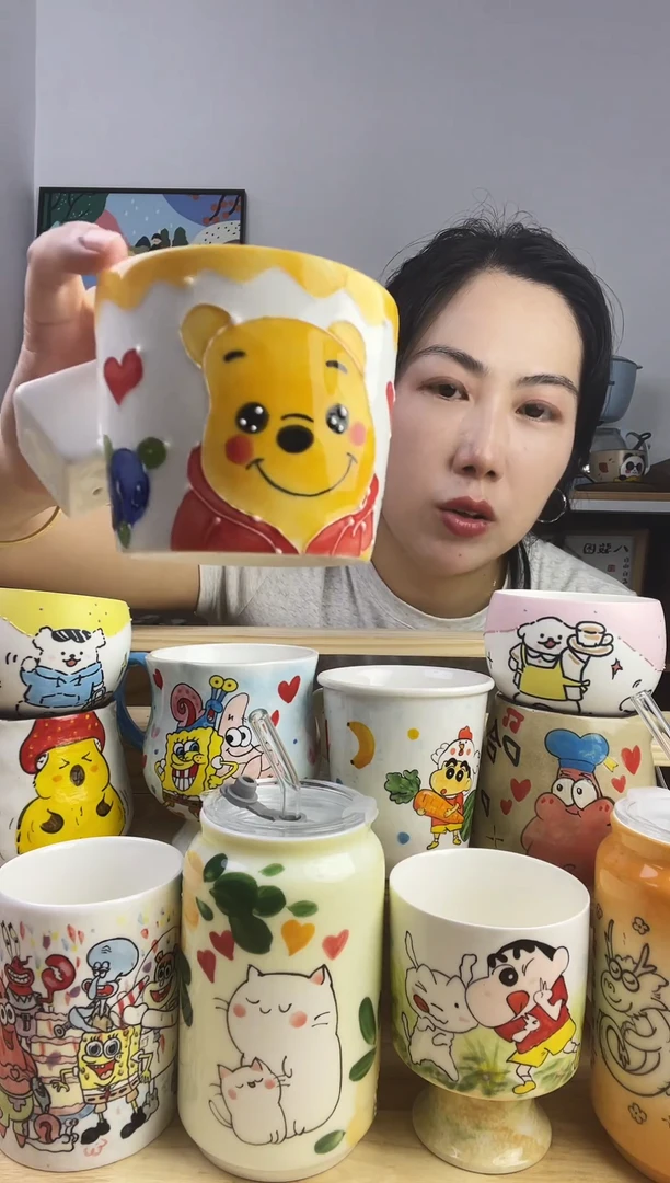 瓷片景德镇高温釉下彩陶瓷手绘卡通动物创意