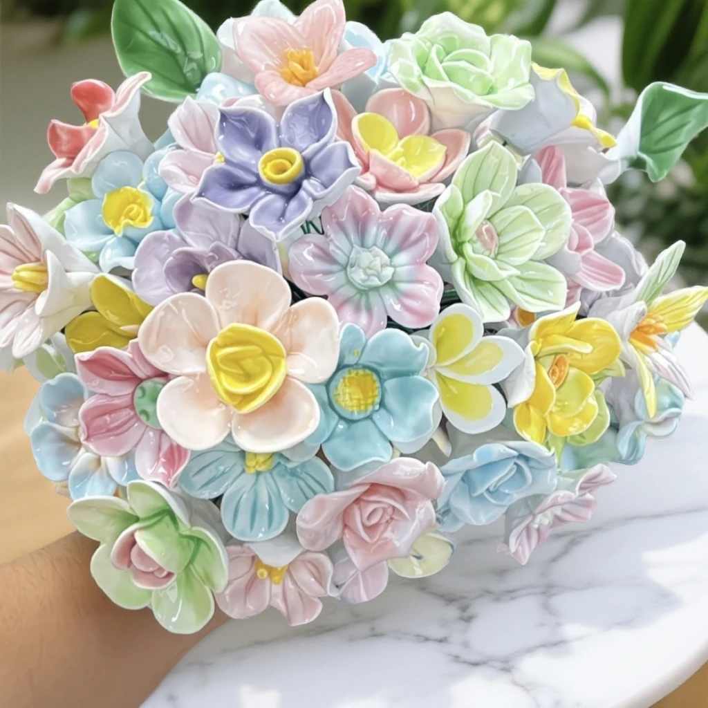 【直播拆】景德镇陶瓷花创意手工花束送女友闺蜜生日礼物