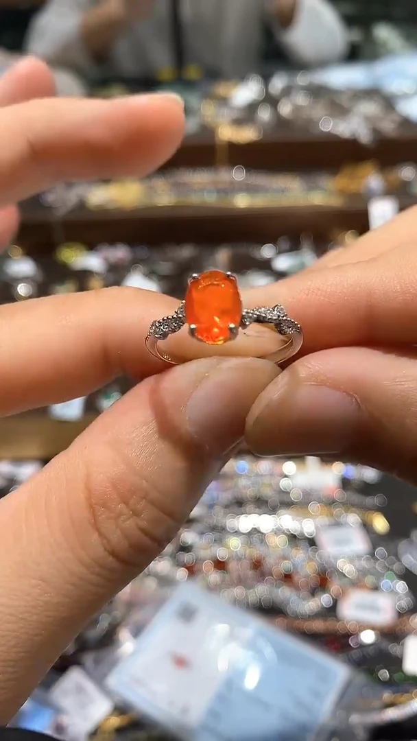 【闪购商品】欧泊戒指银S925镀金镶嵌戒指