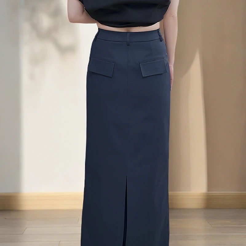 工装长裙新款韩版时尚百搭蓝色休闲黑色开叉高腰显瘦春夏2518