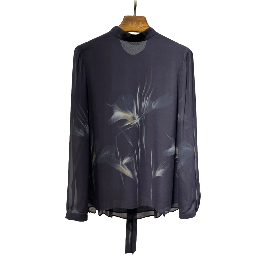 楼兰丝竹24优雅浪漫法式风印花气质小立领飘逸桑蚕丝衬衫女S5089