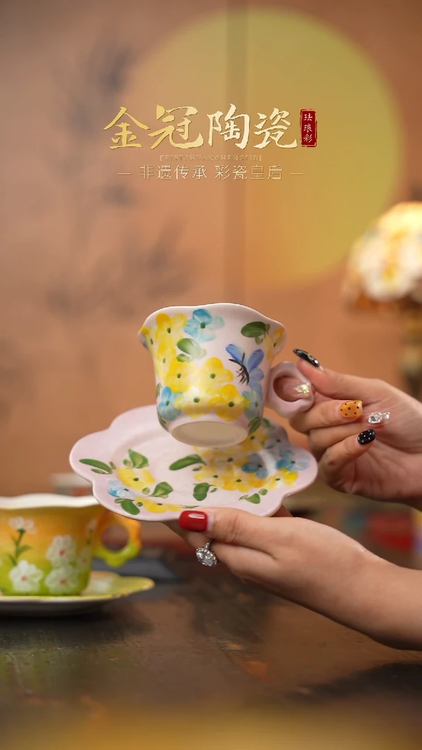 陶瓷小雏菊粉紫色一杯一碟