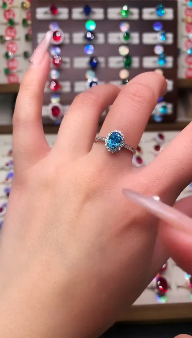 银S925镶嵌戒圈海蓝宝石5*7 银托