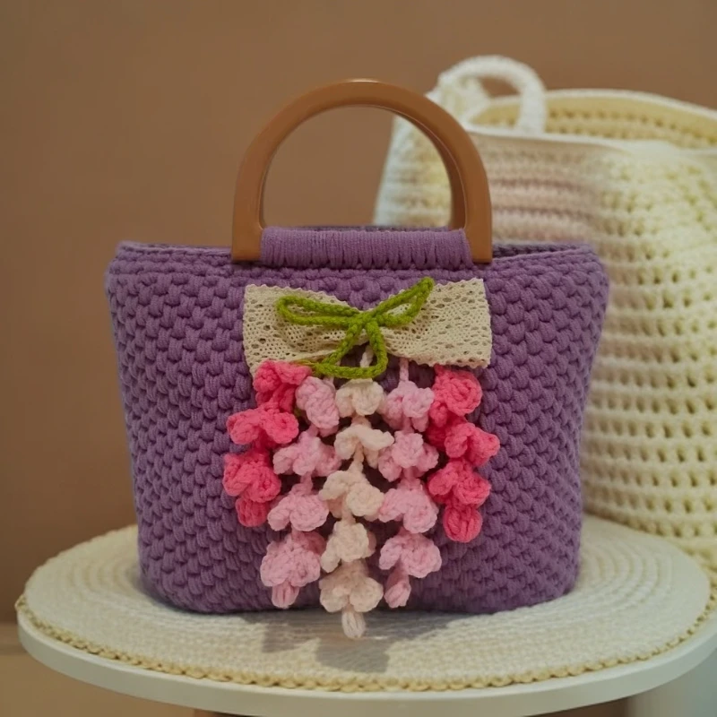 手提包手工DIY钩织复古向日葵蝴蝶结送闺蜜花百搭流苏镂空手挽包