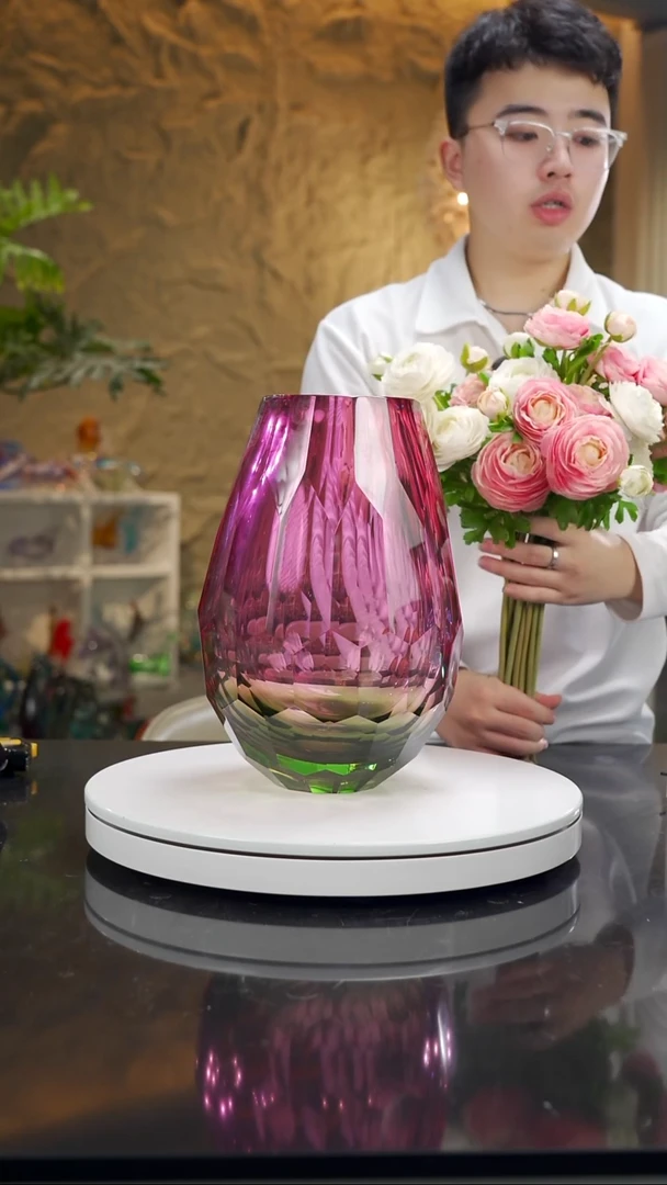 手工艺品琉璃金紫绿切面花器