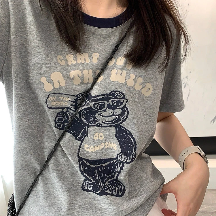 ARRLMORRE品牌【美式眼镜熊】撞色领冰凉轻薄雪花棉韩系T恤