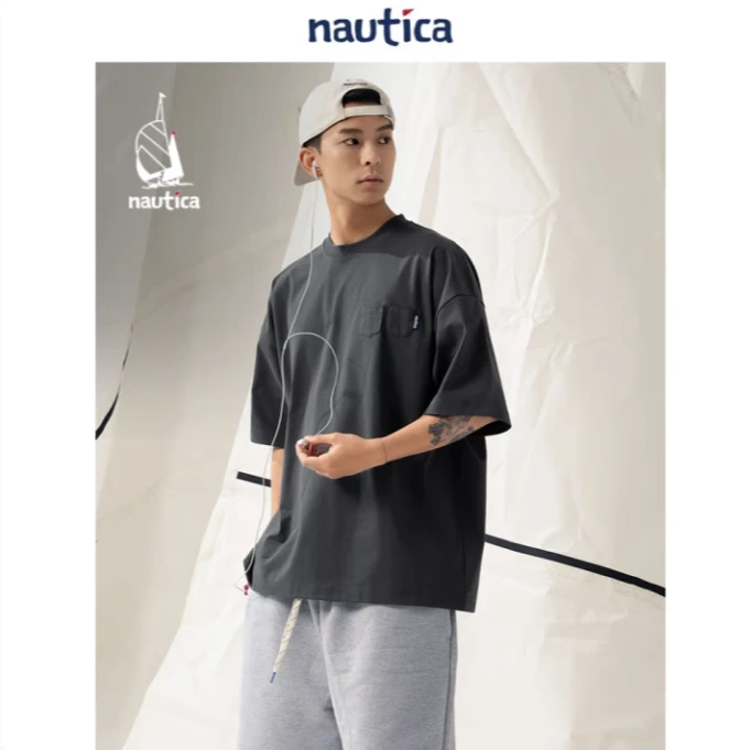 Nautica White Sail中性风潮牌宽松简约百搭纯色短袖T恤TW4257