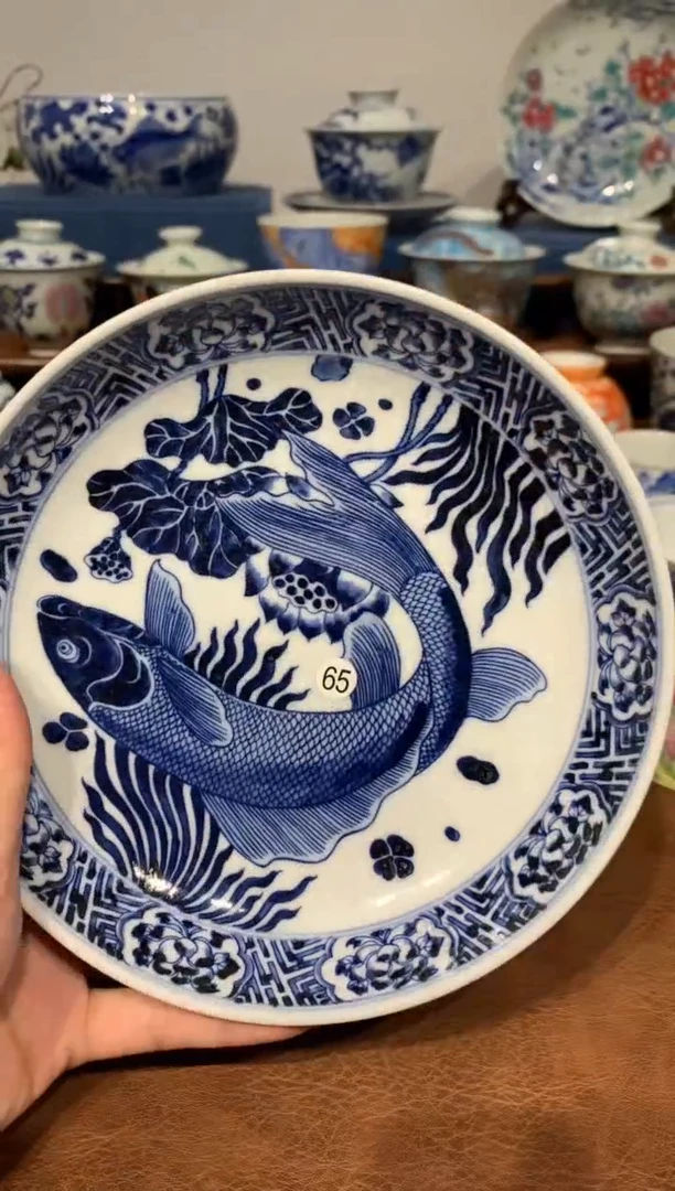 【闪购商品】摆件65青花鱼藻壶承微瑕发发发发发