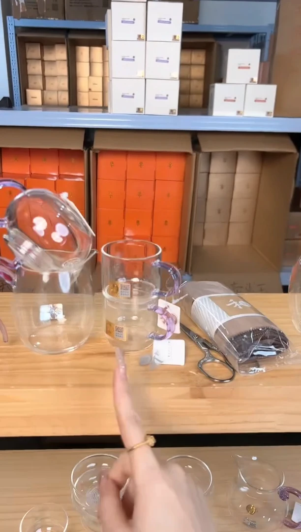 丰登壶+慕然+逸杯一对 浅紫+茶剪+茶巾