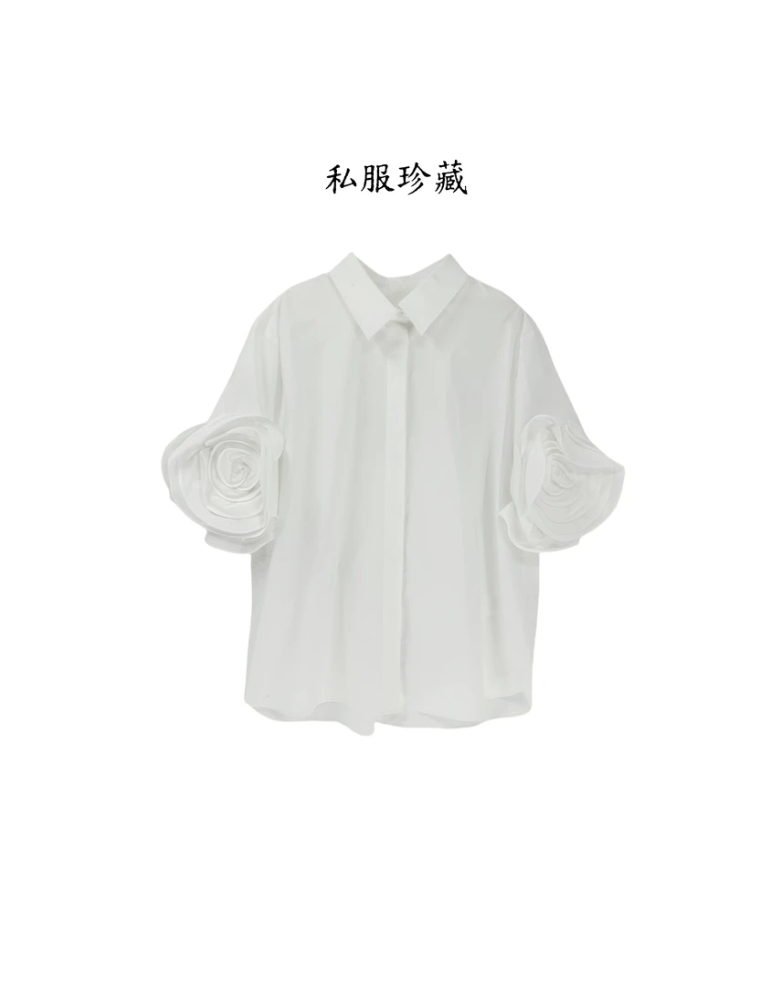 华裔小陈总【花朵玫瑰】夏季极简风针织慵懒风防水衬衫5760