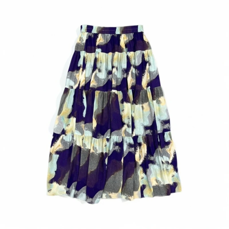 07538 碎花A型印花复古印花褶皱半身裙亲子不规则洋气半裙